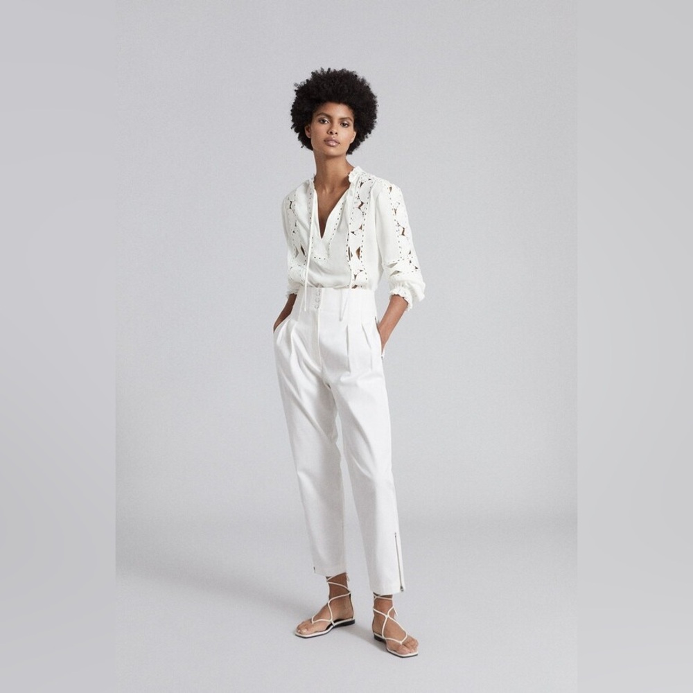 Reiss Serina Pleat Front Cargo Trousers in Eggshell - NWT - USA SIZE 10